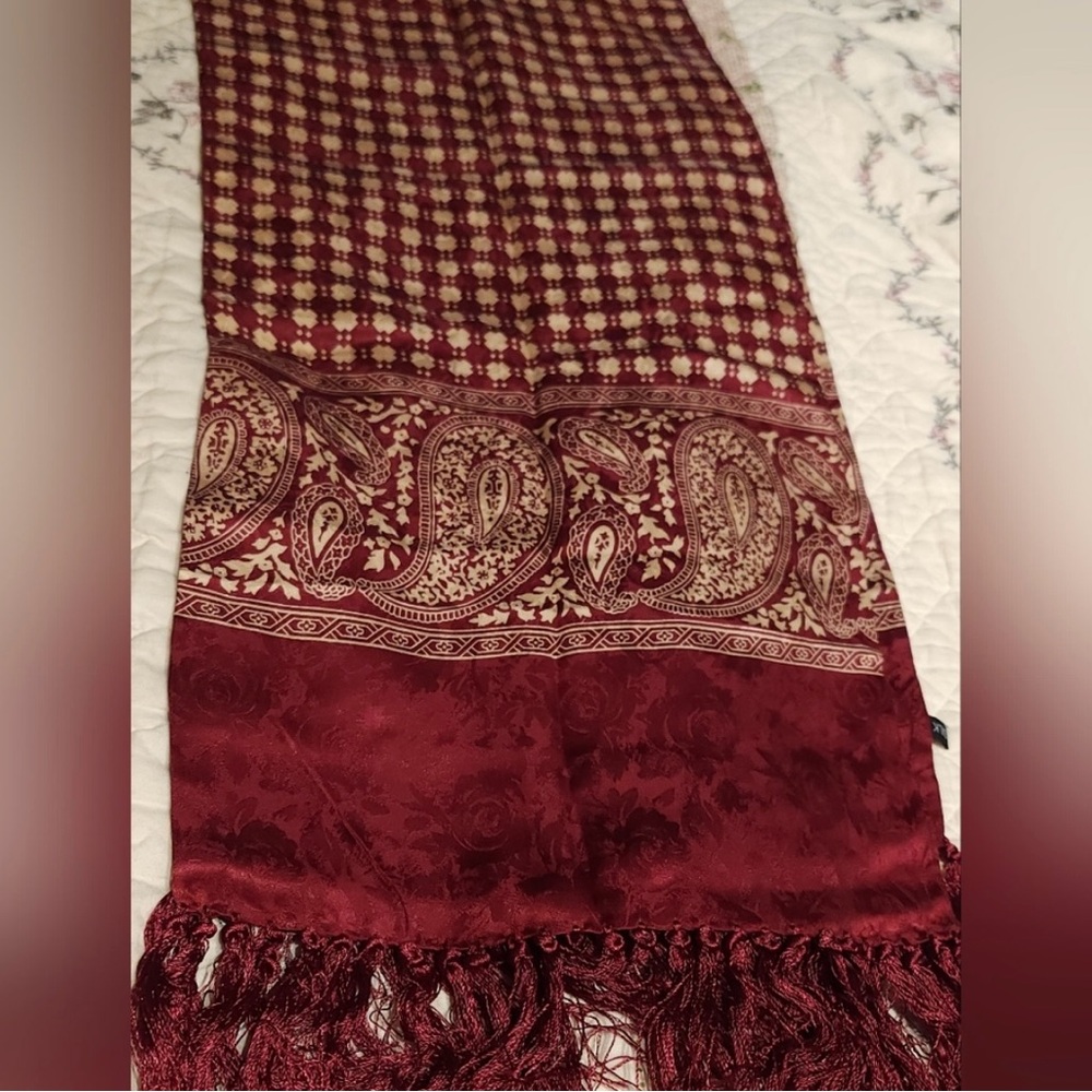Vintage 1940's style Silk Fringed Opera Scarf.
